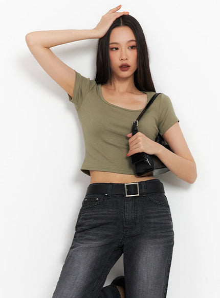 square-neck-crop-tee-ia504 / Dark green