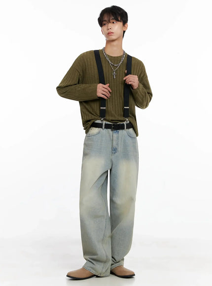 mens-ribbed-knit-long-sleeve-shirt-io516 / Dark green