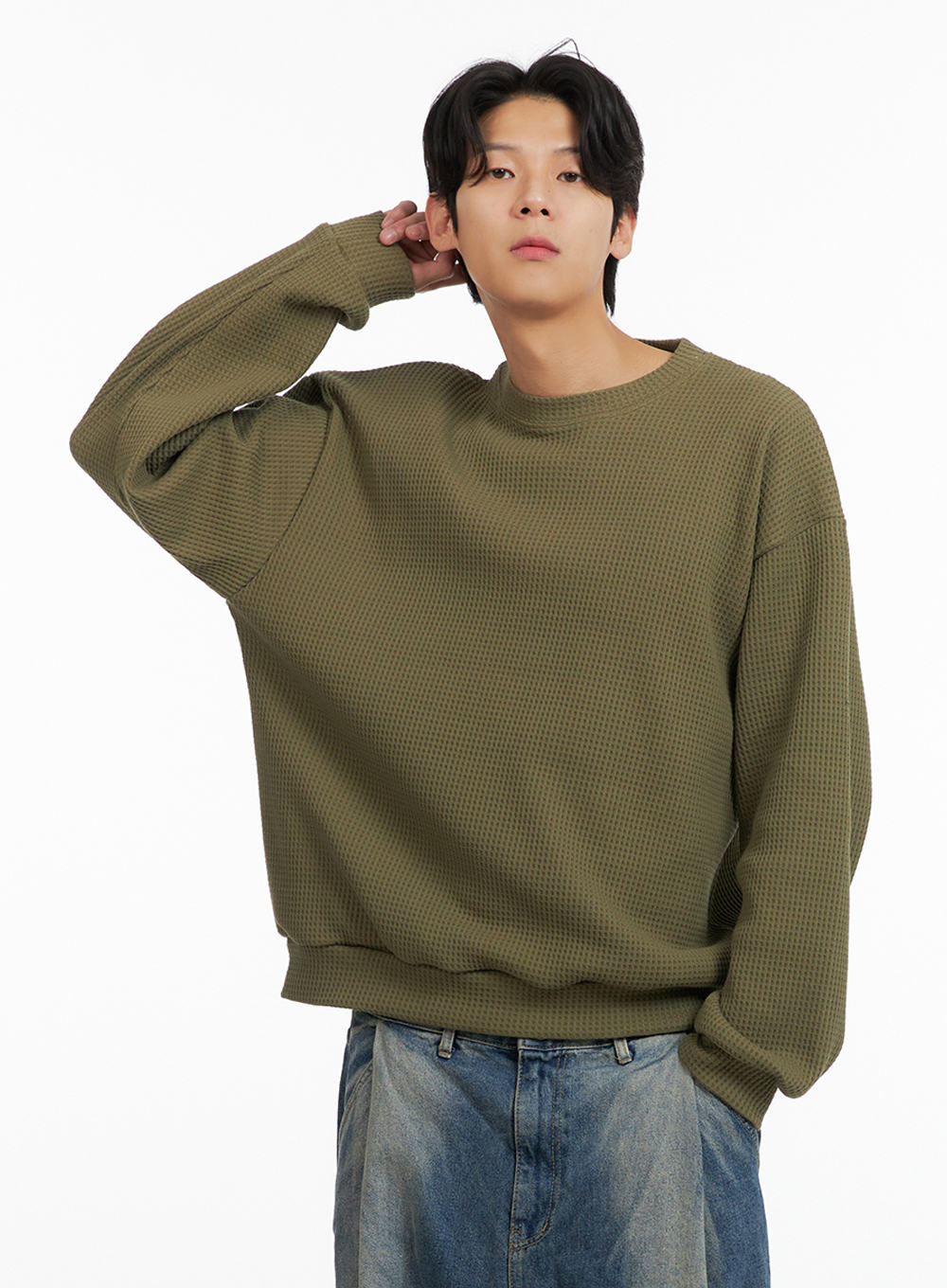 mens-waffle-knit-sweater-ia402 / Dark green