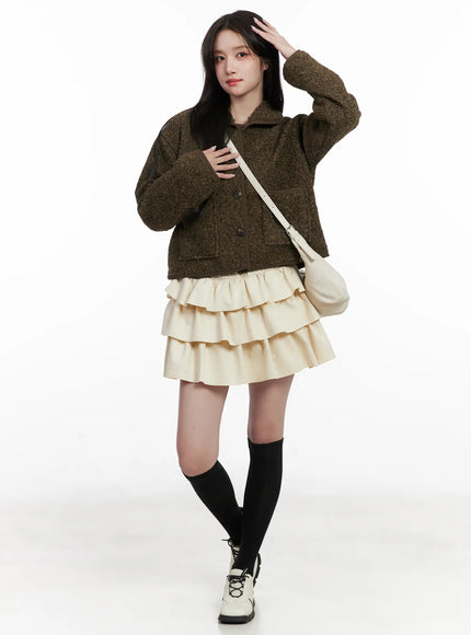 boucle-collar-fleece-jacket-cn526 / Dark green