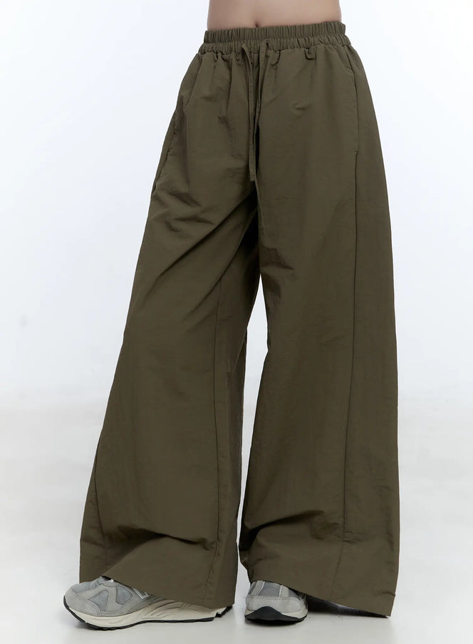 drawstring-wide-leg-pants-cg513 / Dark green