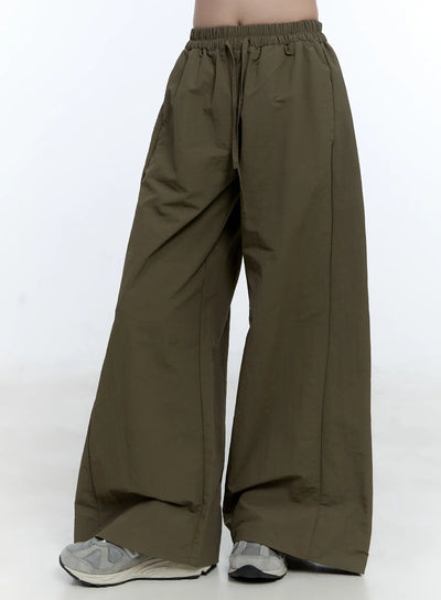 drawstring-wide-leg-pants-cg513 / Dark green