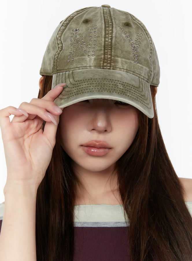 studded-ny-baseball-cap-cy519 / Dark green
