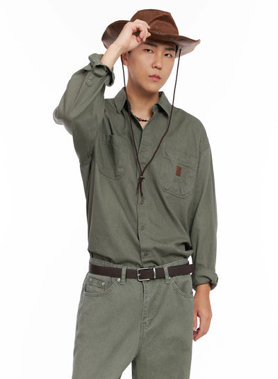 mens-cozy-cotton-button-up-shirt-ig529 / Dark green