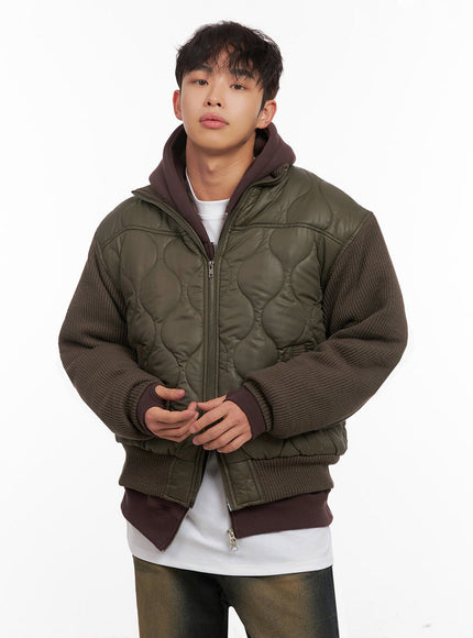 mens-knit-sleeve-quilted-bomber-jacket-id427 / Dark green