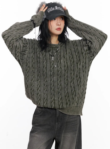 oversized-cable-knit-sweater-cj522 / Dark green