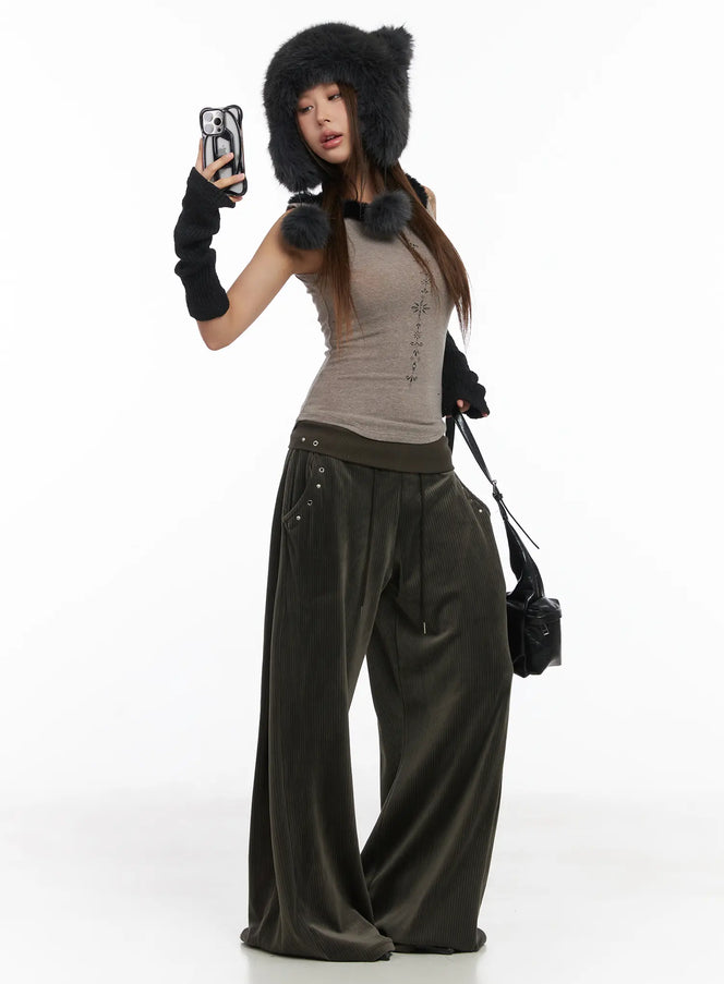 wide-leg-corduroy-training-pants-cj513 / Dark green