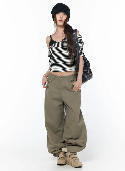 relaxed-fit-wide-leg-pants-cy529 / Dark green