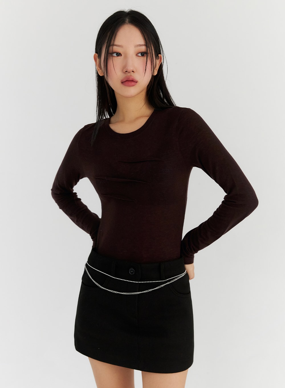 round-neck-long-sleeve-slim-top-cn315 / Dark purple