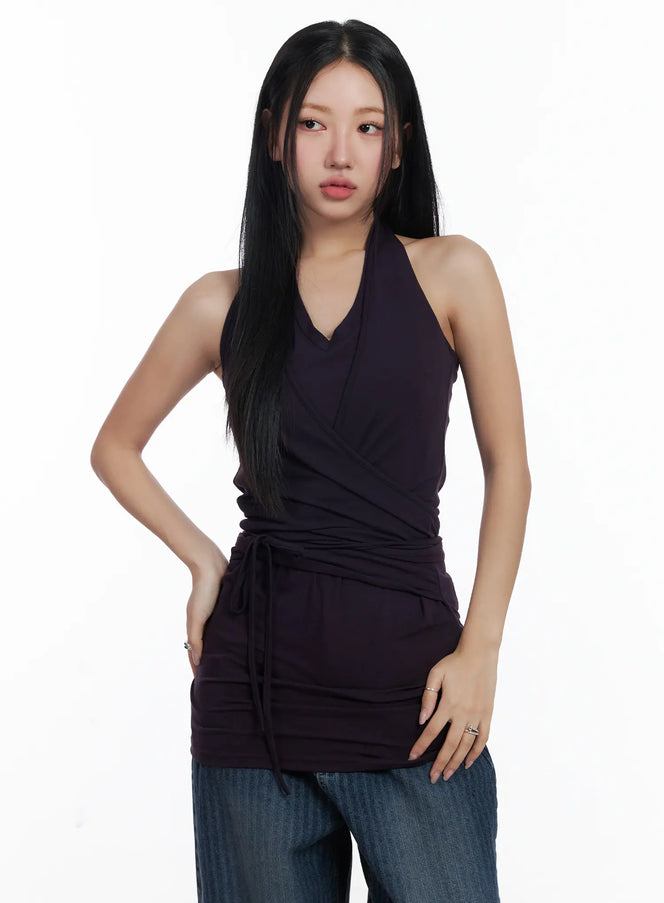 cozy-layered-halterneck-top-cj514 / Dark purple