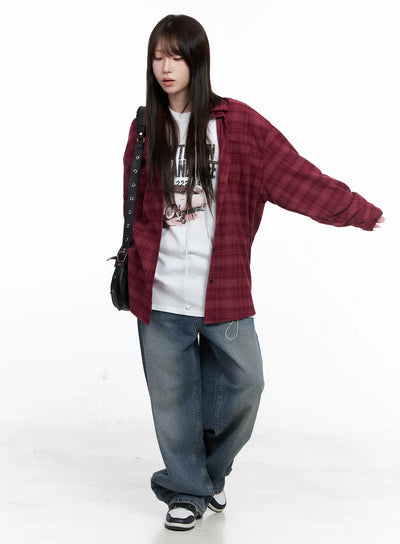oversized-plaid-casual-shirt-co520 / Dark red