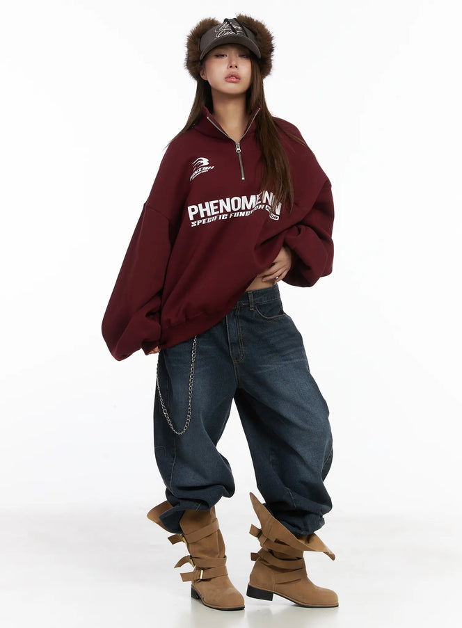 oversized-half-zipped-jumper-cj513 / Dark red