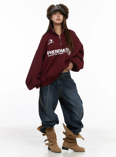 oversized-half-zipped-jumper-cj513 / Dark red