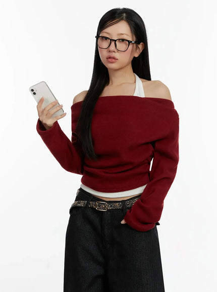 halter-layered-off-shoulder-top-id525 / Dark red