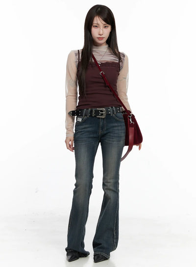 lace-detail-cropped-sleeveless-top-co520 / Dark red