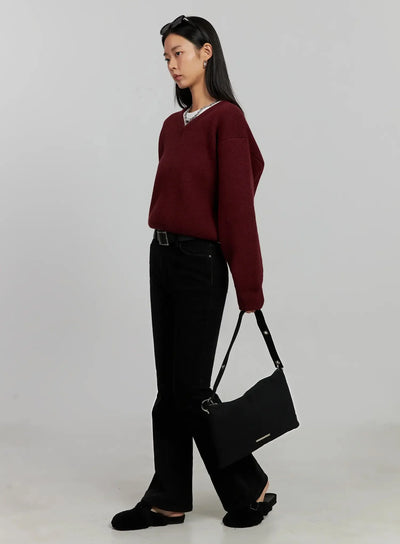 v-neck-nit-pullover-ij505 / Dark red