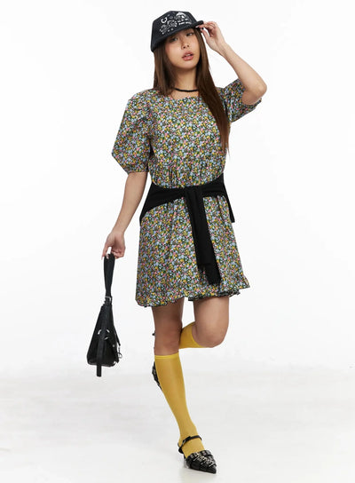 floral-puff-sleeve-babydoll-dress-iy501 / Flower