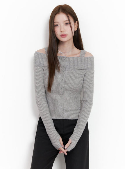 off-shoulder-knit-sweater-od418 / Gray