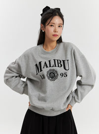malibu-graphic-lettering-fleece-sweatshirt-cd322 / Gray