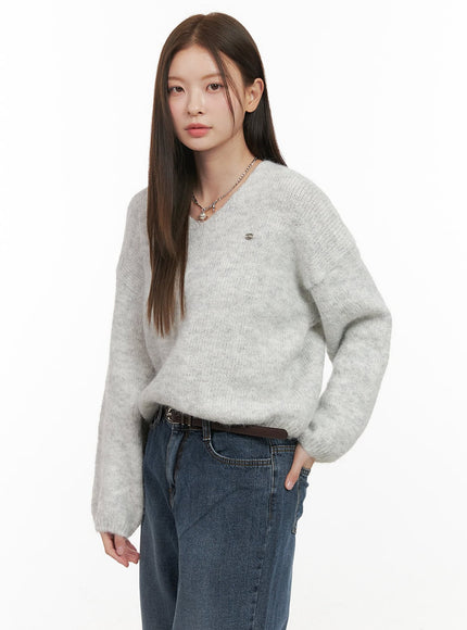 warm-v-neck-sweater-od412 / Gray