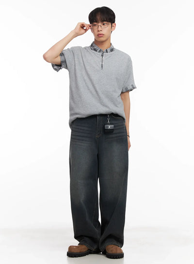 mens-henley-neck-short-sleeve-tee-iu519 / Gray