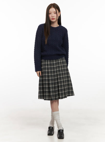 plaid-wool-blend-midi-skirt-od412 / Gray