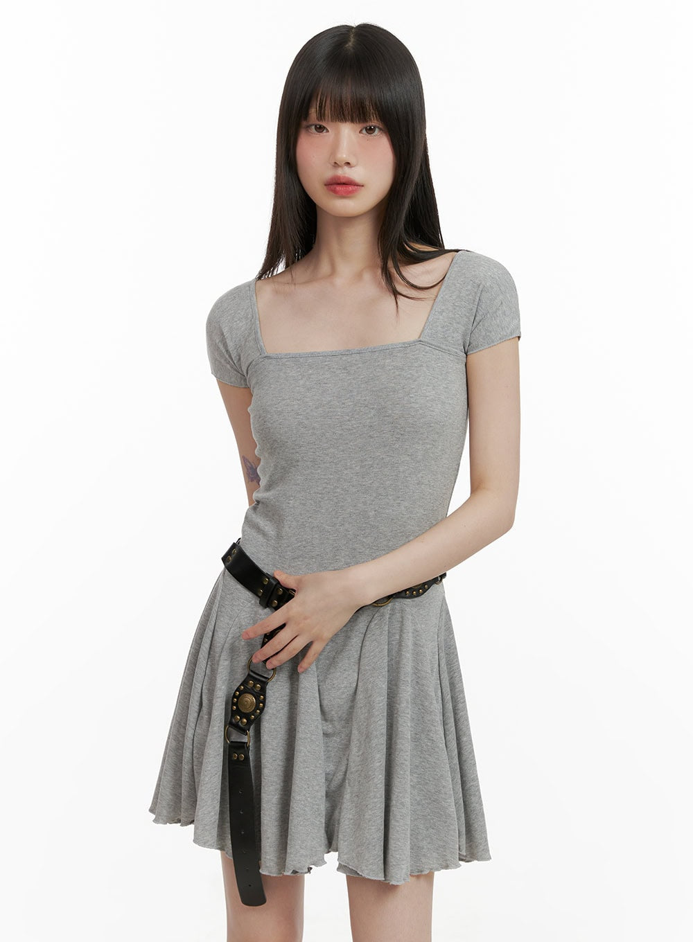 square-neck-mini-dress-cy428 / Gray