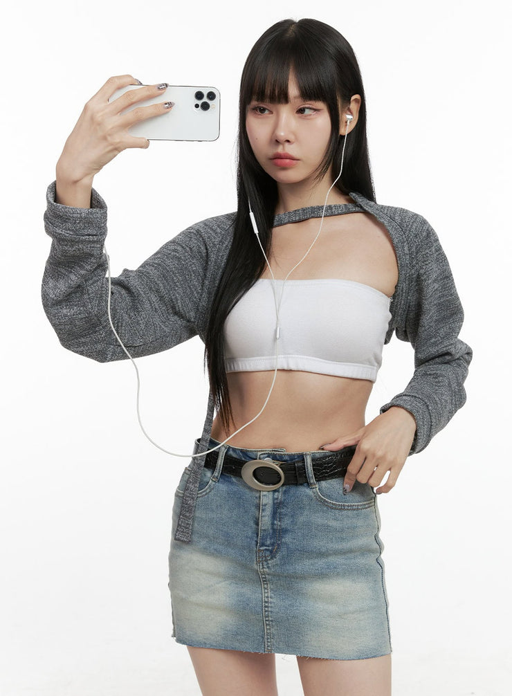 strap-bolero-crop-top-oo401 / Gray