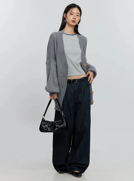 ribbed-oversized-cardigan-is516 / Gray