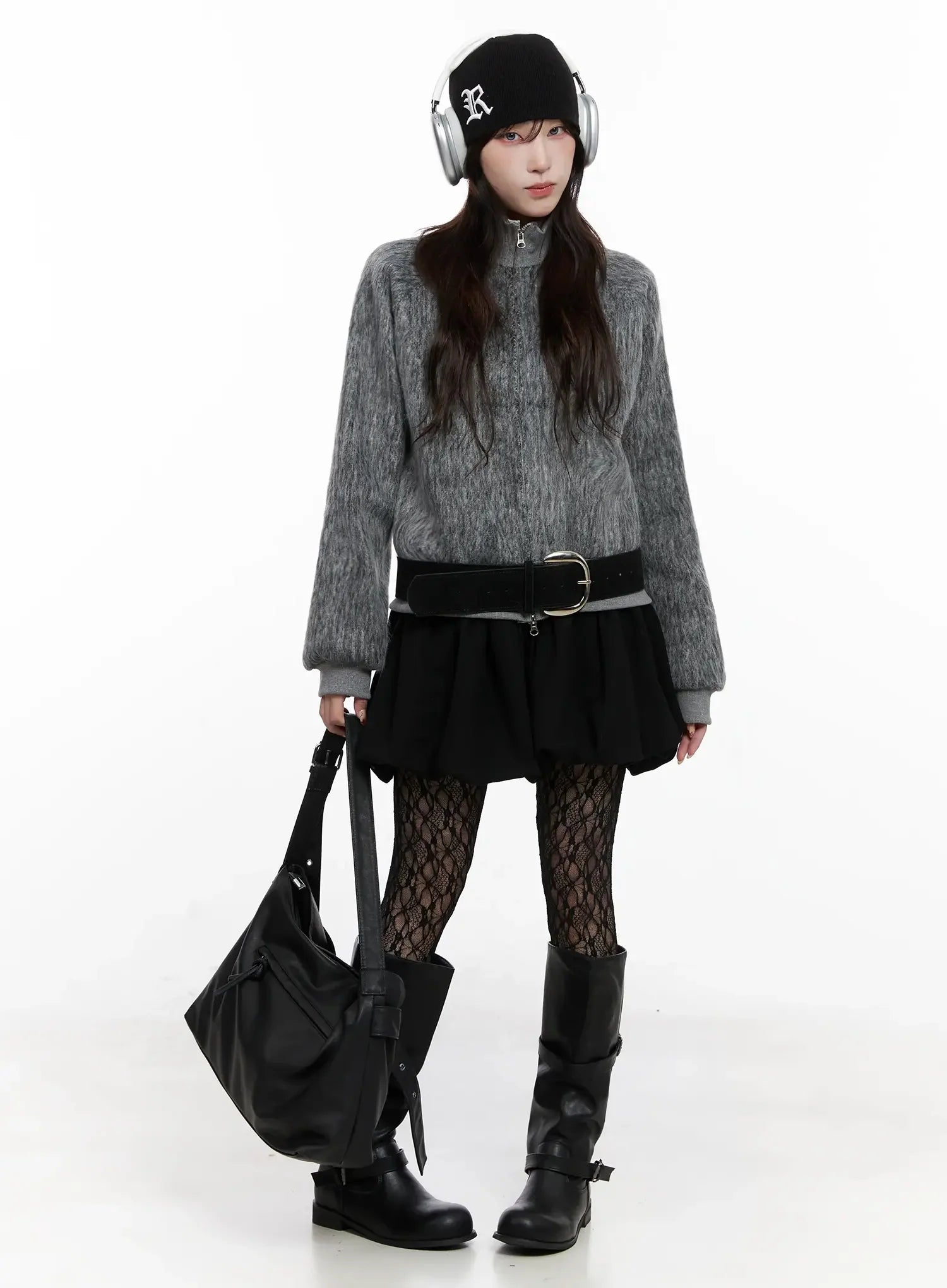 faux-fur-zip-jacket-in525 / Gray