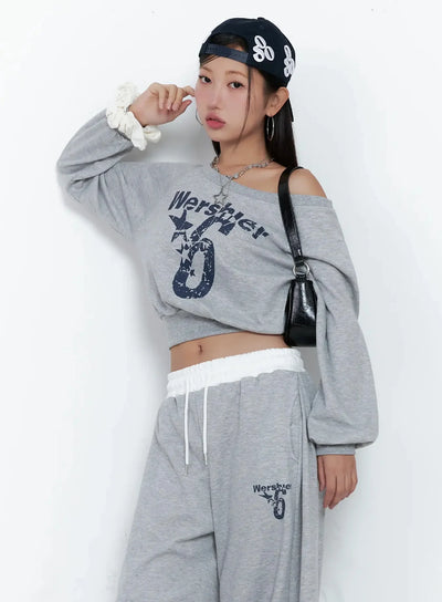 off-shoulder-cropped-sweatshirt-ig527 / Gray