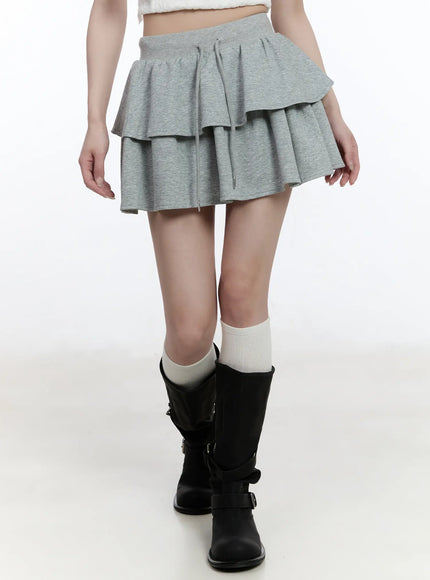 layered-ruffle-mini-skirt-ca501 / Gray