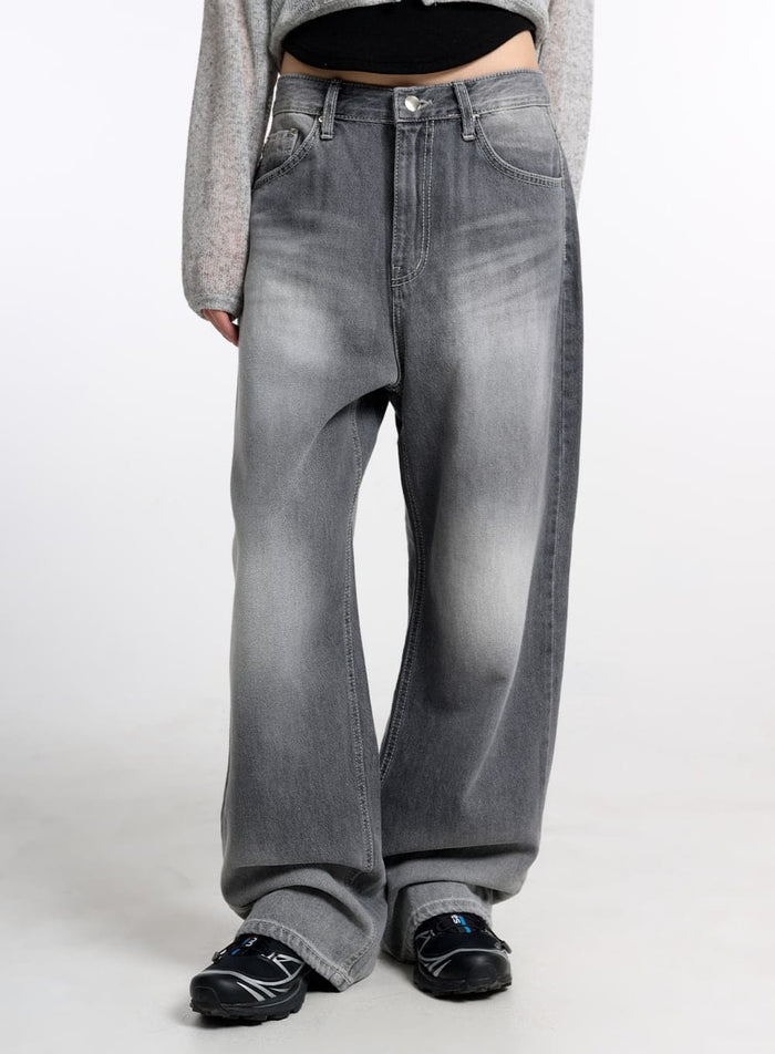 low-waist-washed-baggy-jeans-cm415 / Gray