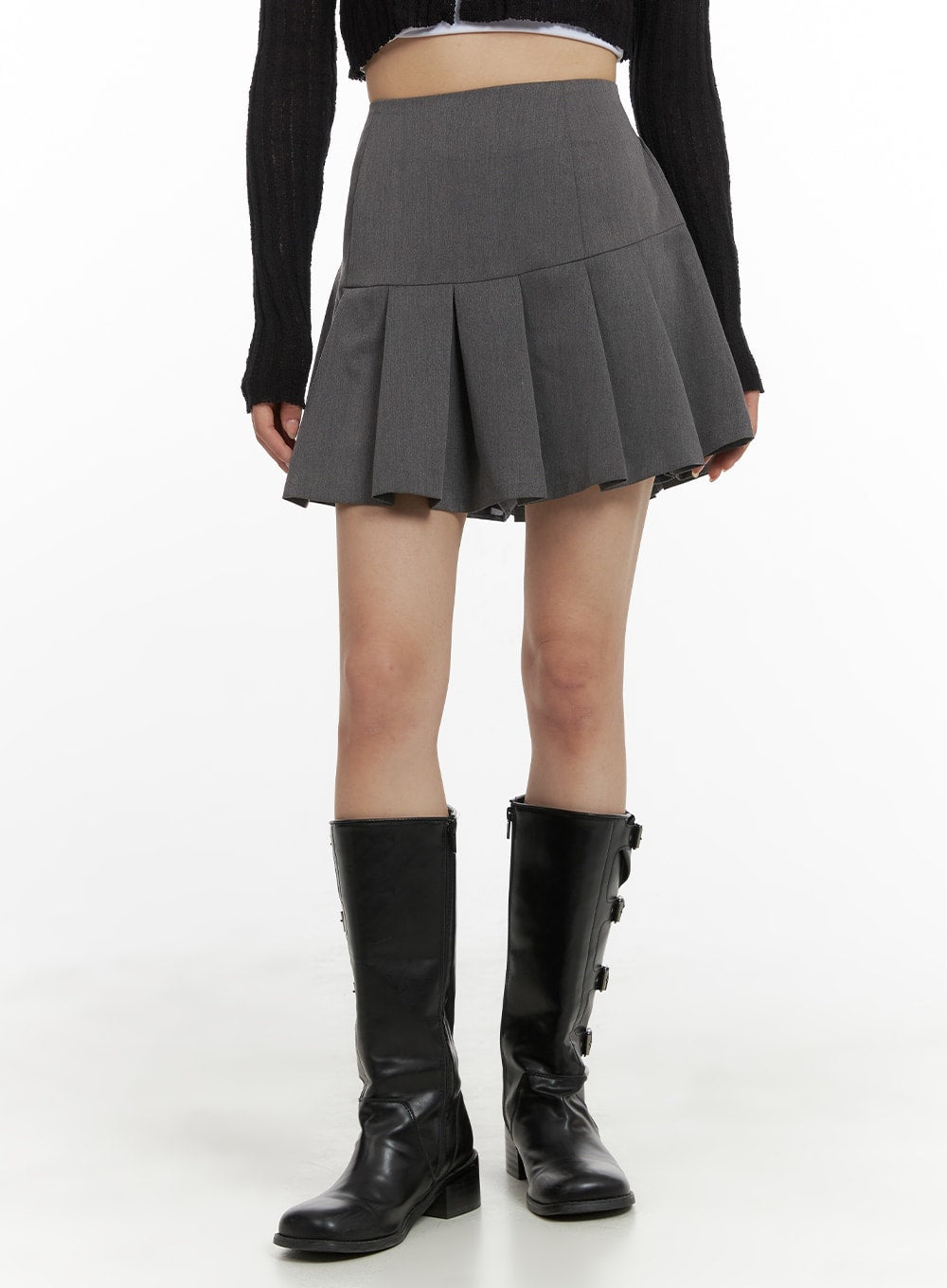 solid-pleated-cotton-mini-skirt-cm427 / Gray