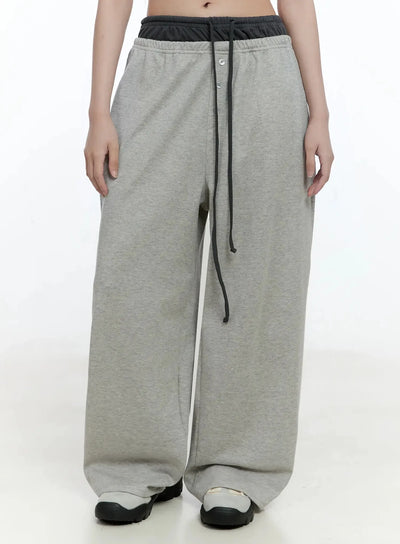 layered-button-baggy-sweatpants-io527 / Gray