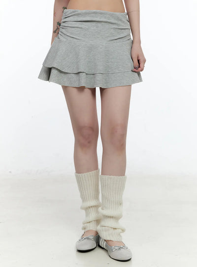 double-layer-ruffle-mini-skirt-cn517 / Gray