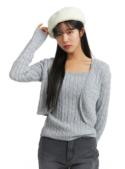 knit-binding-long-sleeve-shrug-oj405 / Gray