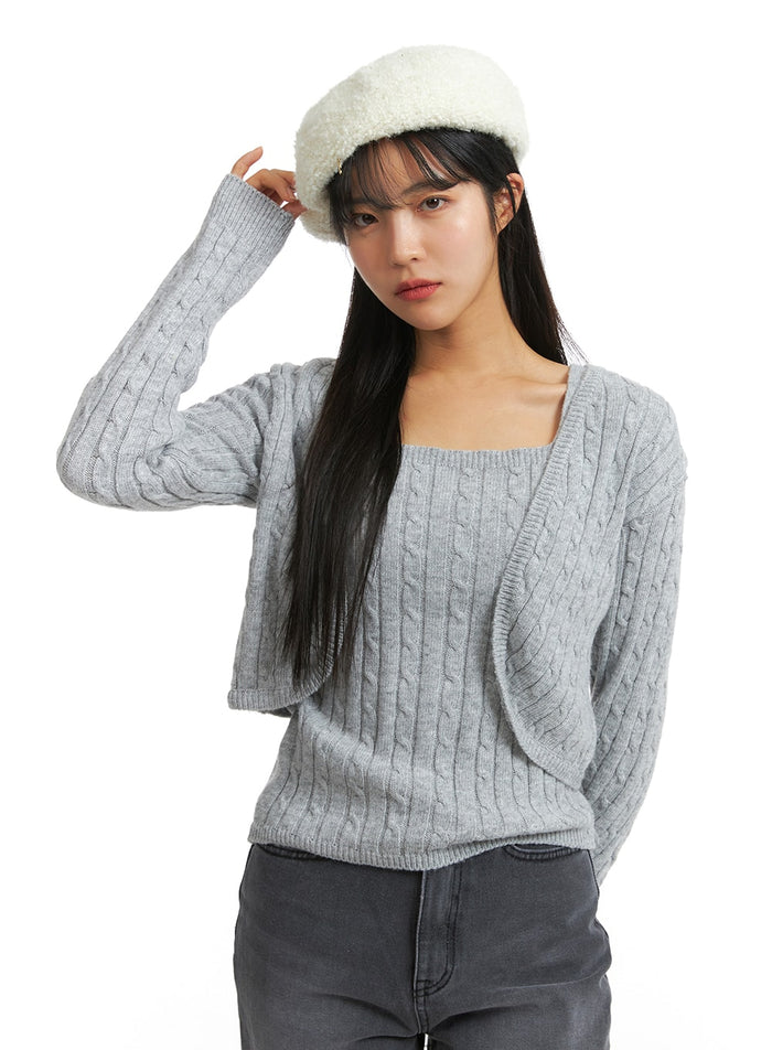knit-binding-long-sleeve-shrug-oj405 / Gray
