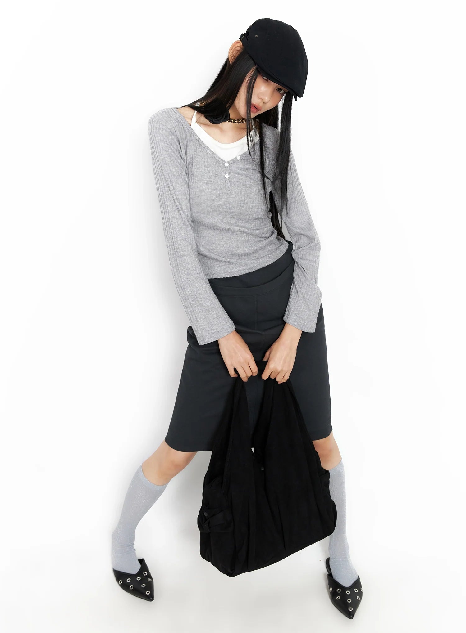 layered-ribbed-halter-top-co517 / Gray