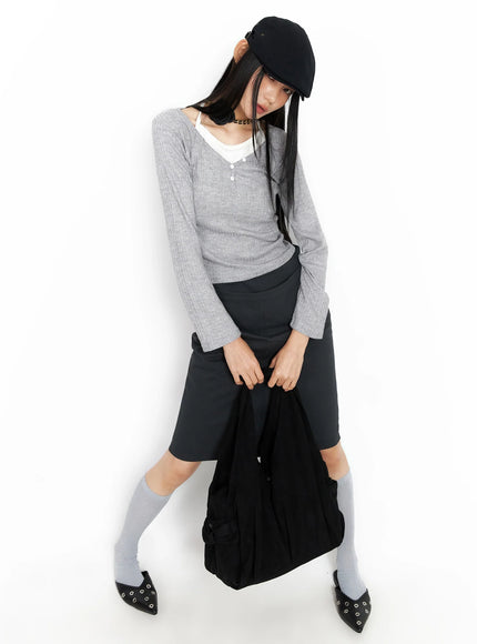 layered-ribbed-halter-top-co517 / Gray