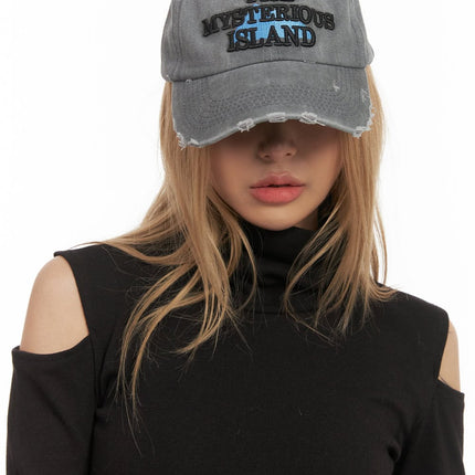 distressed-embroidered-cap-cj507 / Gray