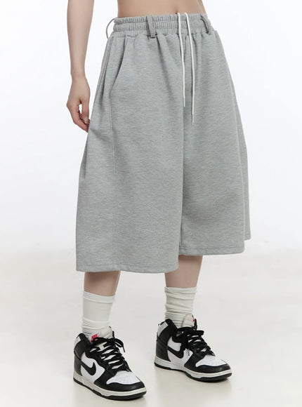 pleated-baggy-sweat-shorts-ca503 / Gray