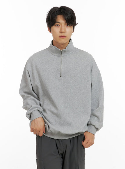 mens-cozy-zip-up-solid-sweatshirt-gray-ig409 / Gray