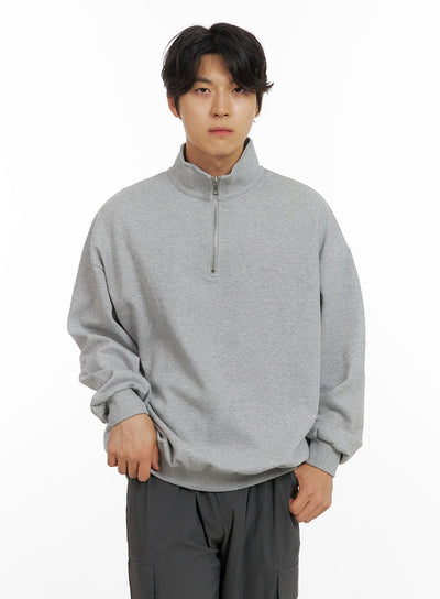 mens-cozy-zip-up-solid-sweatshirt-gray-ig409 / Gray