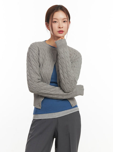 cable-knit-buttoned-cardigan-im524 / Gray