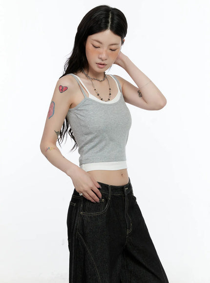 layered-cropped-tank-top-cn517 / Gray