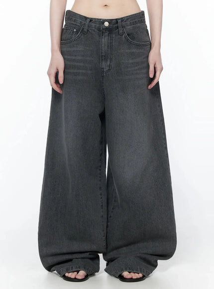 shia-vintage-wash-wide-leg-jeans-iy514 / Gray