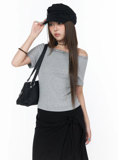 lace-trim-off-shoulder-tee-cy529 / Gray