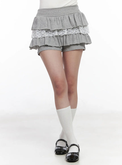 lace-trim-ruffle-skort-cm531 / Gray