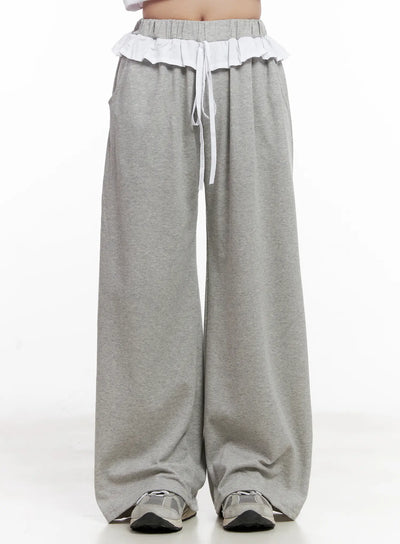 ruffle-wide-leg-sweatpants-cl516 / Gray